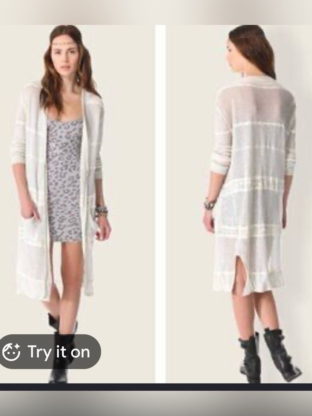 Free People High Tide Long Open Knit Cream Cardigan Sweater - Flaw. Read - M